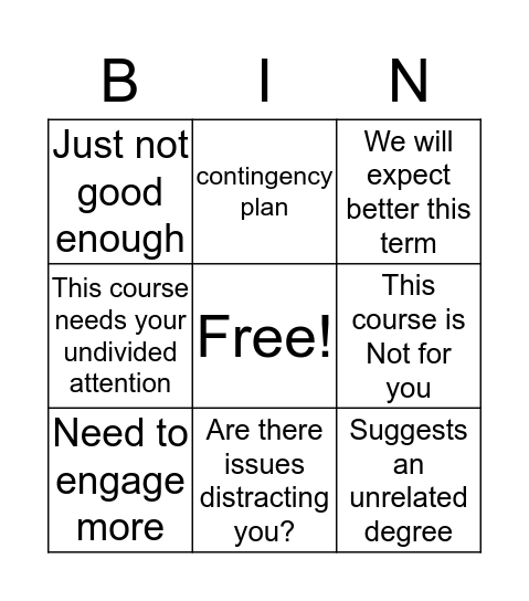 Kelvin progress bingo Card