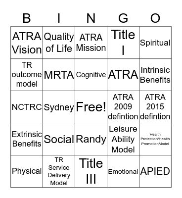 Necessity of Recreational Therapy  Bingo Card