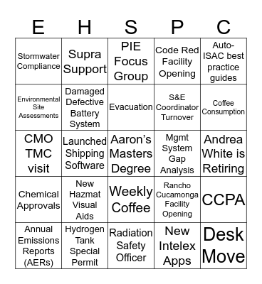 EHSPCM 2019 Update Bingo Card