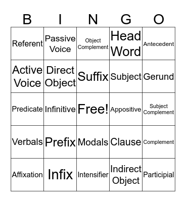 Word Bingo Card