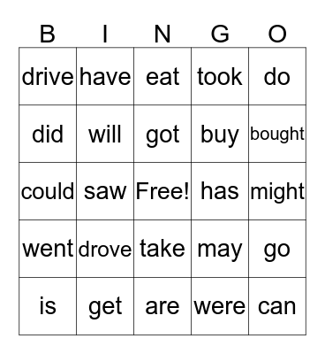 Irregular Verbs Bingo Card