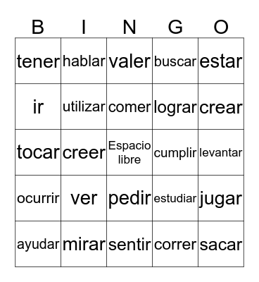 Common verbs Bingo Card