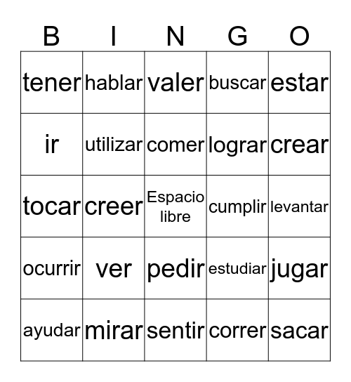 Common verbs Bingo Card