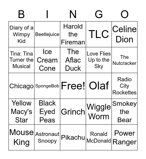 Thanksgiving Parade Bingo Card