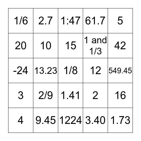 Thanksgiving Bingo Card