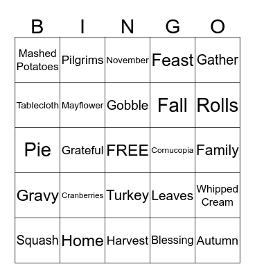 THANKSGIVING BINGO Card