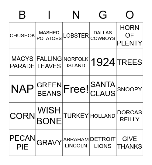 THANKSGIVING BINGO TRIVIA Bingo Card