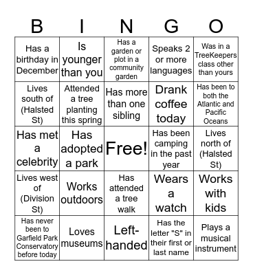 TreeKeeper Human Bingo Card
