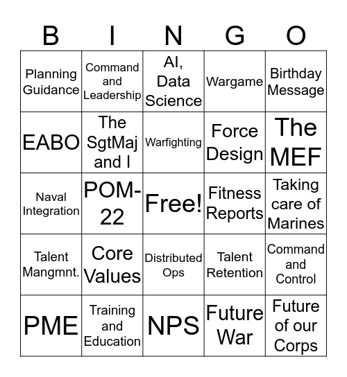 CMC Bingo Card