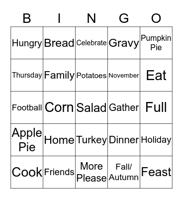 Thanksgiving Bingo Card