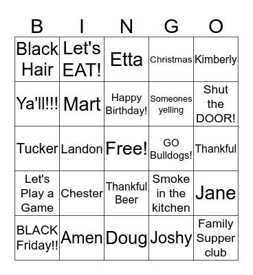 Vaughn Turkey Day Bingo Card