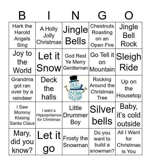 Holiday Song Bingo Card