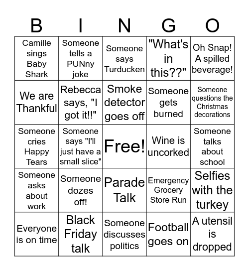 Thanksgiving BINGO Card