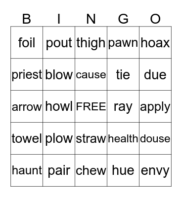 Variant Vowel Bingo Card