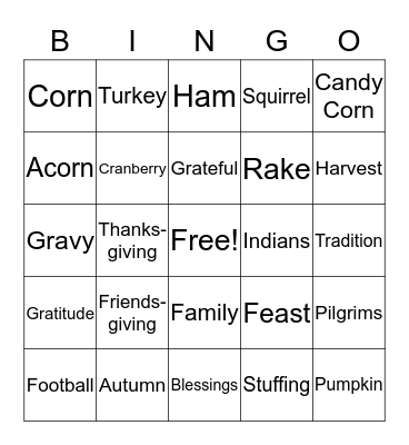 THANKSGIVING Bingo Card