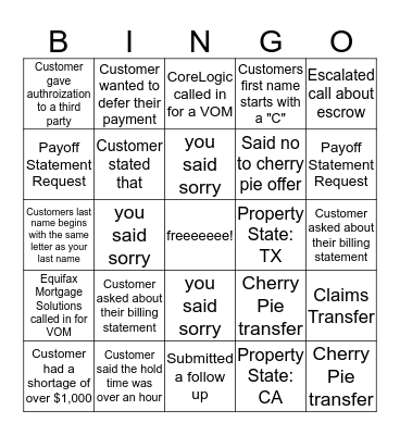 Thanksgiving Week Bingo Card