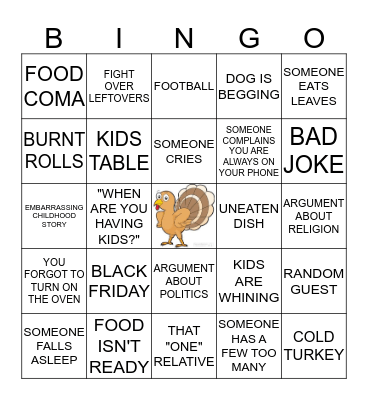 THANKSGIVING DRAMA BINGO  Bingo Card