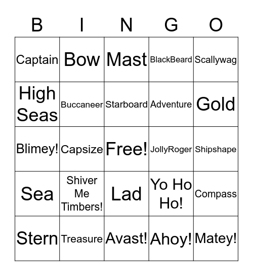 Pirates! Bingo Card