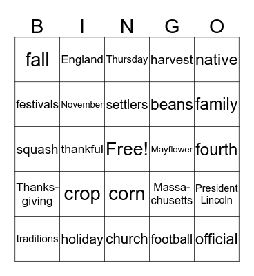 Thanksgiving Bingo Card