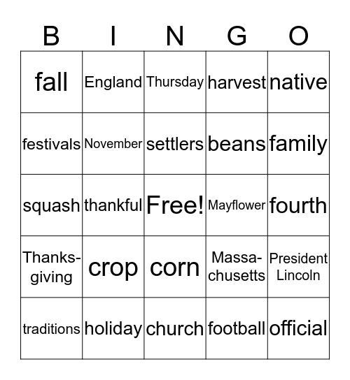 Thanksgiving Bingo Card