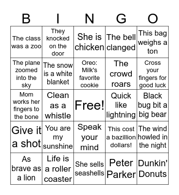 Figurative Language Bingo Card