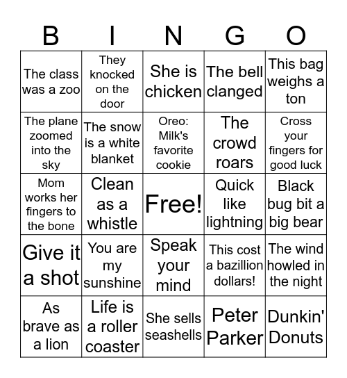 Figurative Language Bingo Card