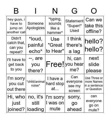 Conference Call Bingo Card