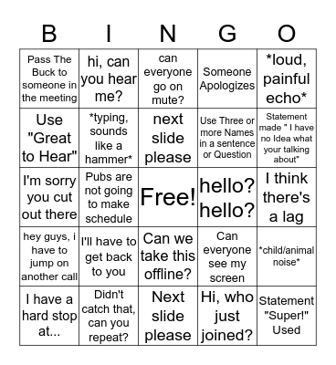 Conference Call Bingo Card