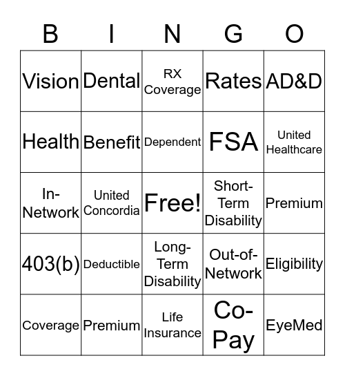 Benefits Bingo Card