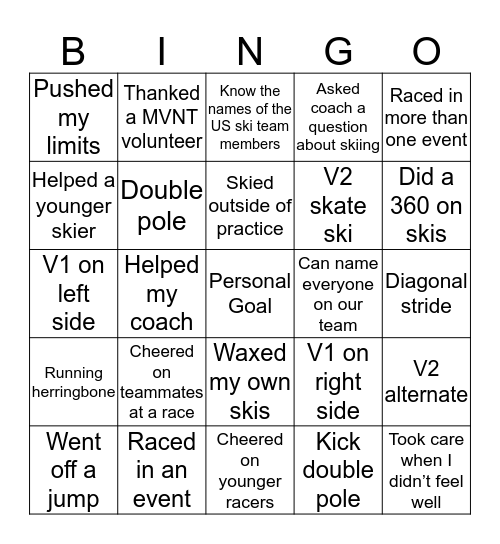 Methow Valley Nordic Bingo Card