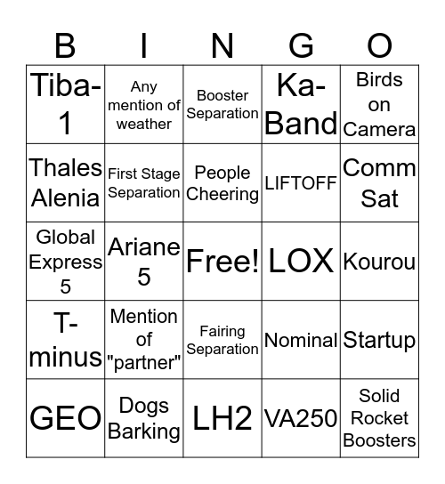 Inmarsat-5 Ariane 5 LAUNCH BINGO Card