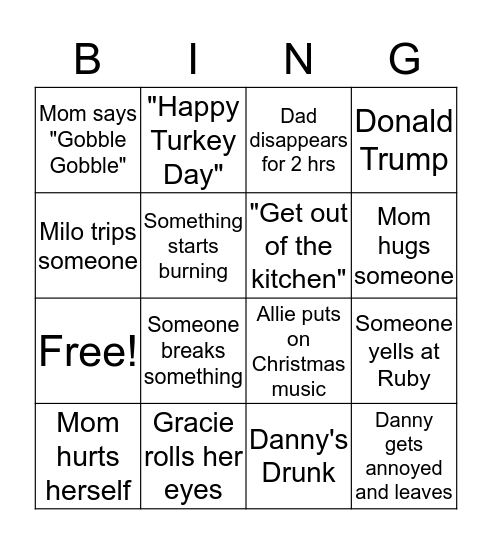 Thanksgiving Bingo Card