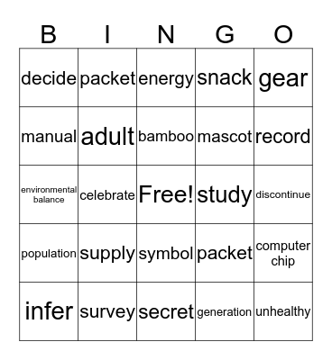 Vocabulary Bingo Card