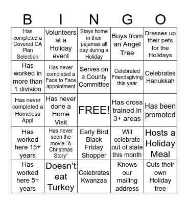 YCHHSD HOLIDAY BINGO Card