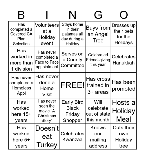 YCHHSD HOLIDAY BINGO Card