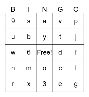 Alphabet Bingo Card