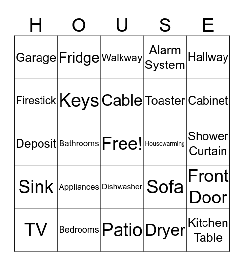 WELCOME HOME Bingo Card
