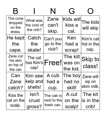 Kiss Cat  Bingo Card