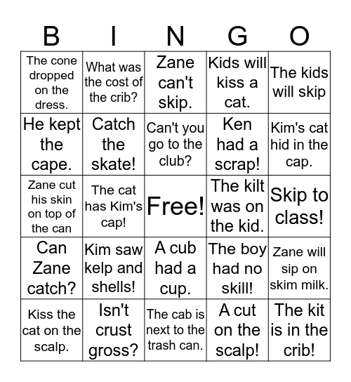 Kiss Cat  Bingo Card