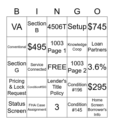 Mortgage Bingo Card