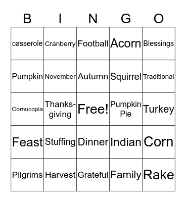 Thanksgiving Bingo Card
