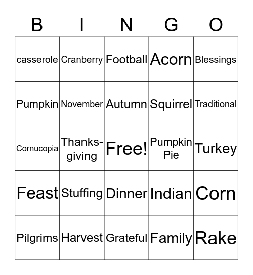 Thanksgiving Bingo Card