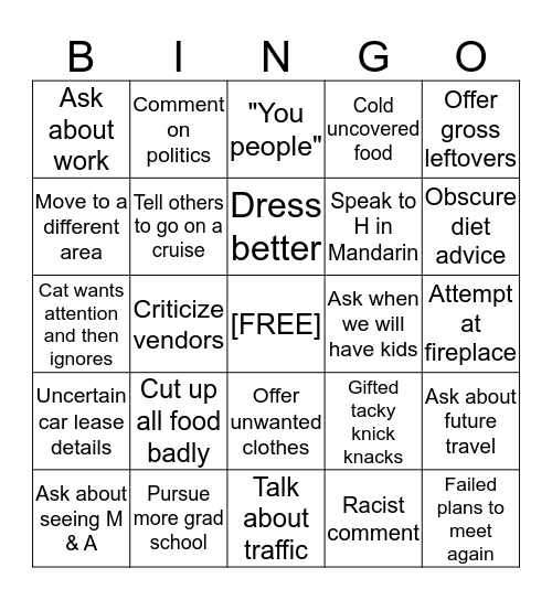 Chang Family Bingo Card