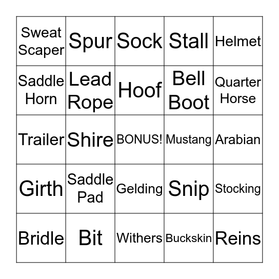 Horseless Horse Bingo Card
