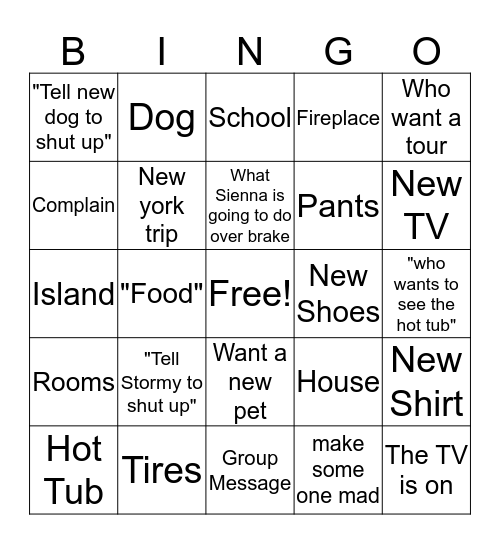 Brag Bingo Card