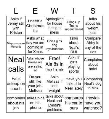 Dadsgiving Bingo Card