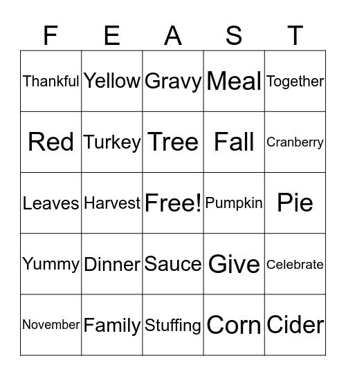 Thanksgiving Feast Bingo Card