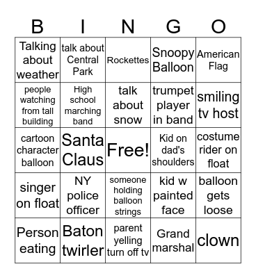Parade Bingo Card