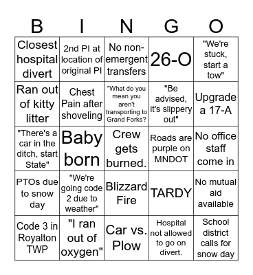 Blizzard Bingo Card