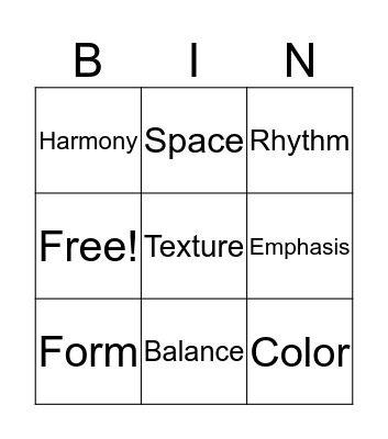 Art Elements and Principles Bingo Card